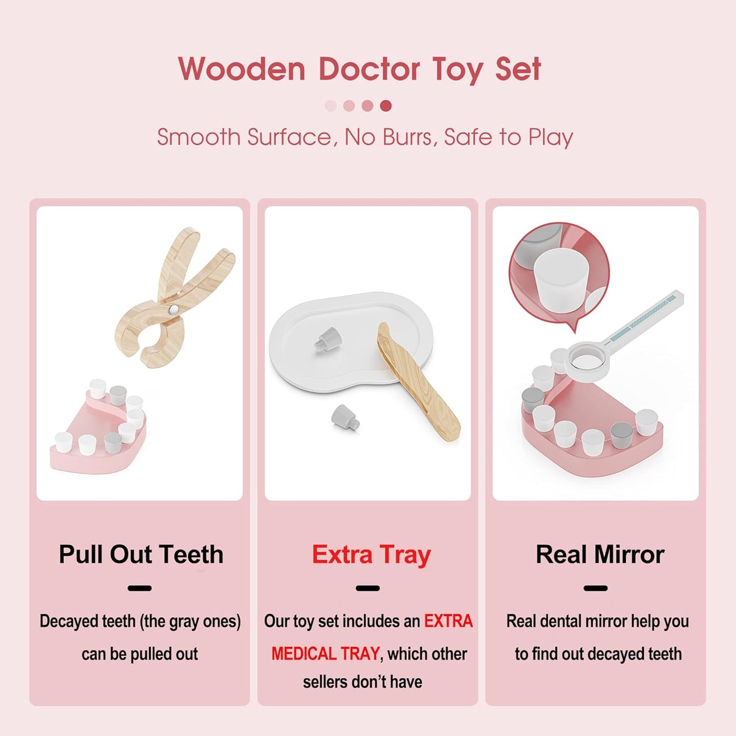 Liphontcta Looden Doctor Toy Playset,18-Pcs Dentist Toolbox Medical Kit Garden Sculpture Outdoor Decoration