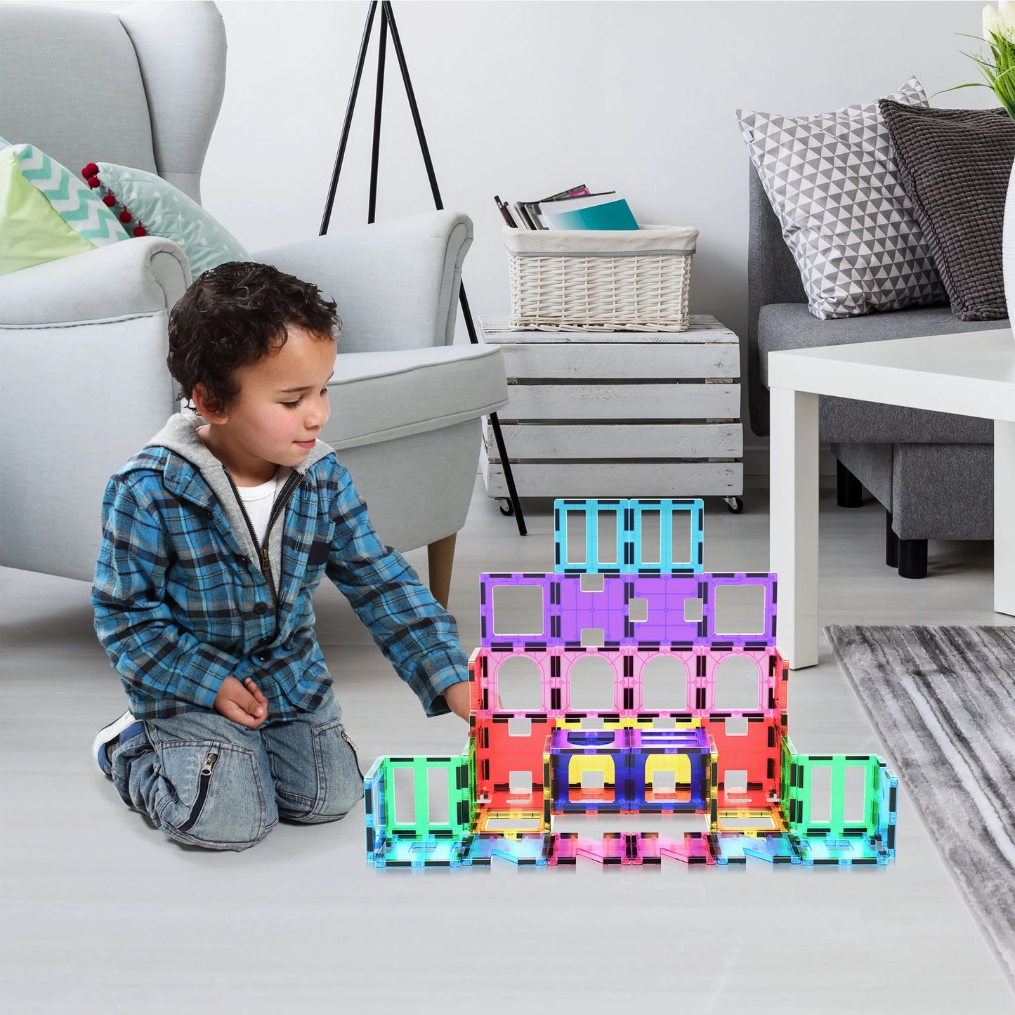 PICASSO-TILES 42 PC Magnetic Building Blocks for Kids, Multicolor
