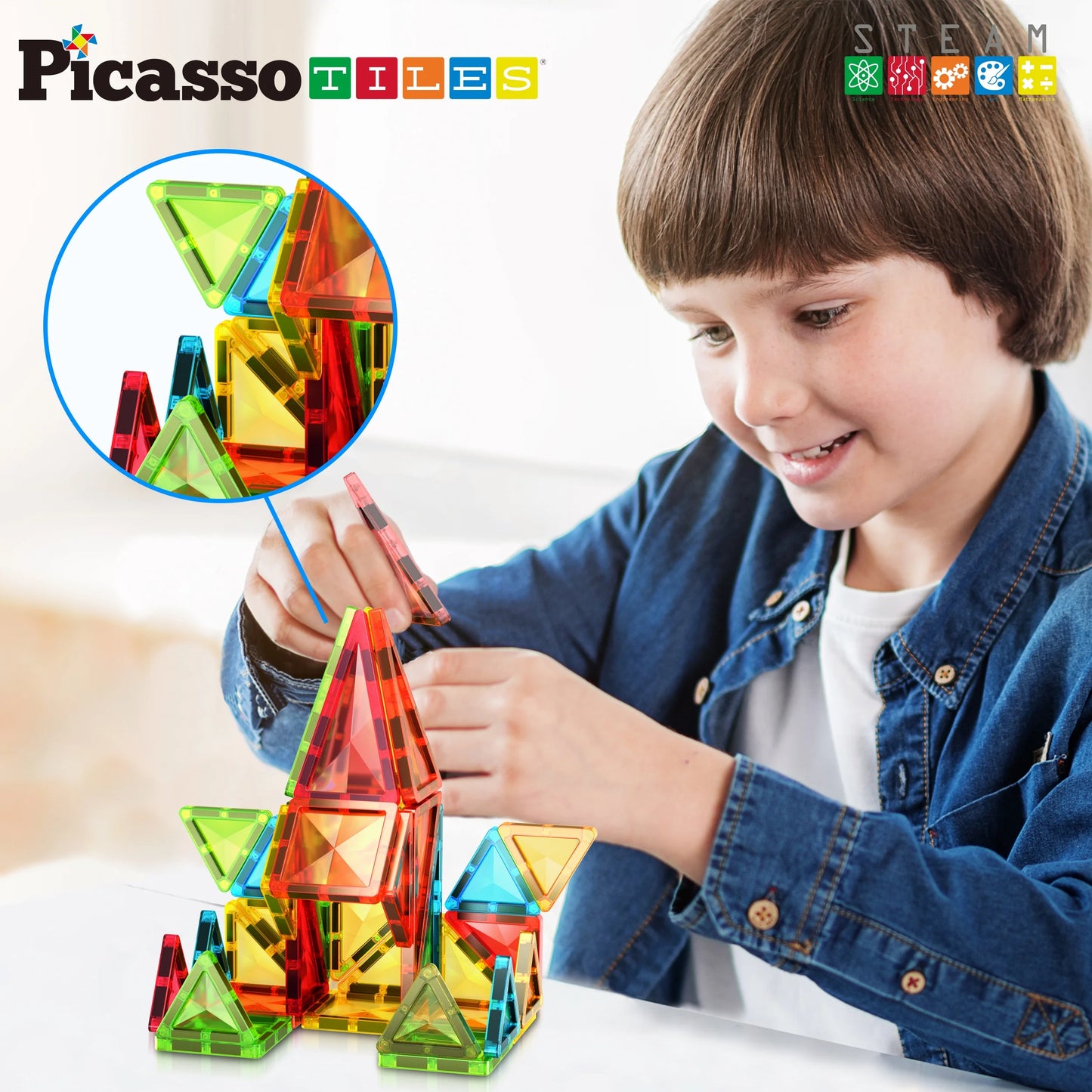 PICASSO-TILES Magnetic Tiles for Kids, Travel Size 36PCS Construction STEM Building Blocks Educational Toy