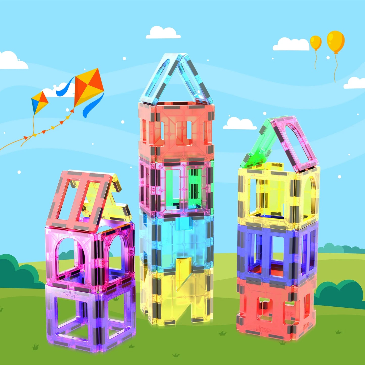 PICASSO-TILES 42 PC Magnetic Building Blocks for Kids, Multicolor