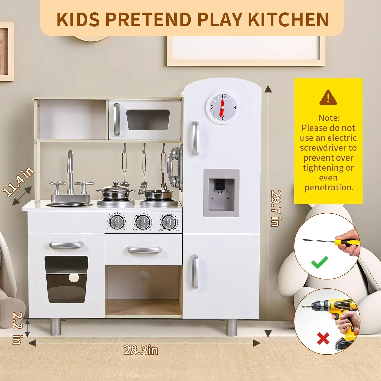 Kids Pretend Play Kitchen Set Wooden Kitchen Playset Interactive Toys for Toddler with Accessories