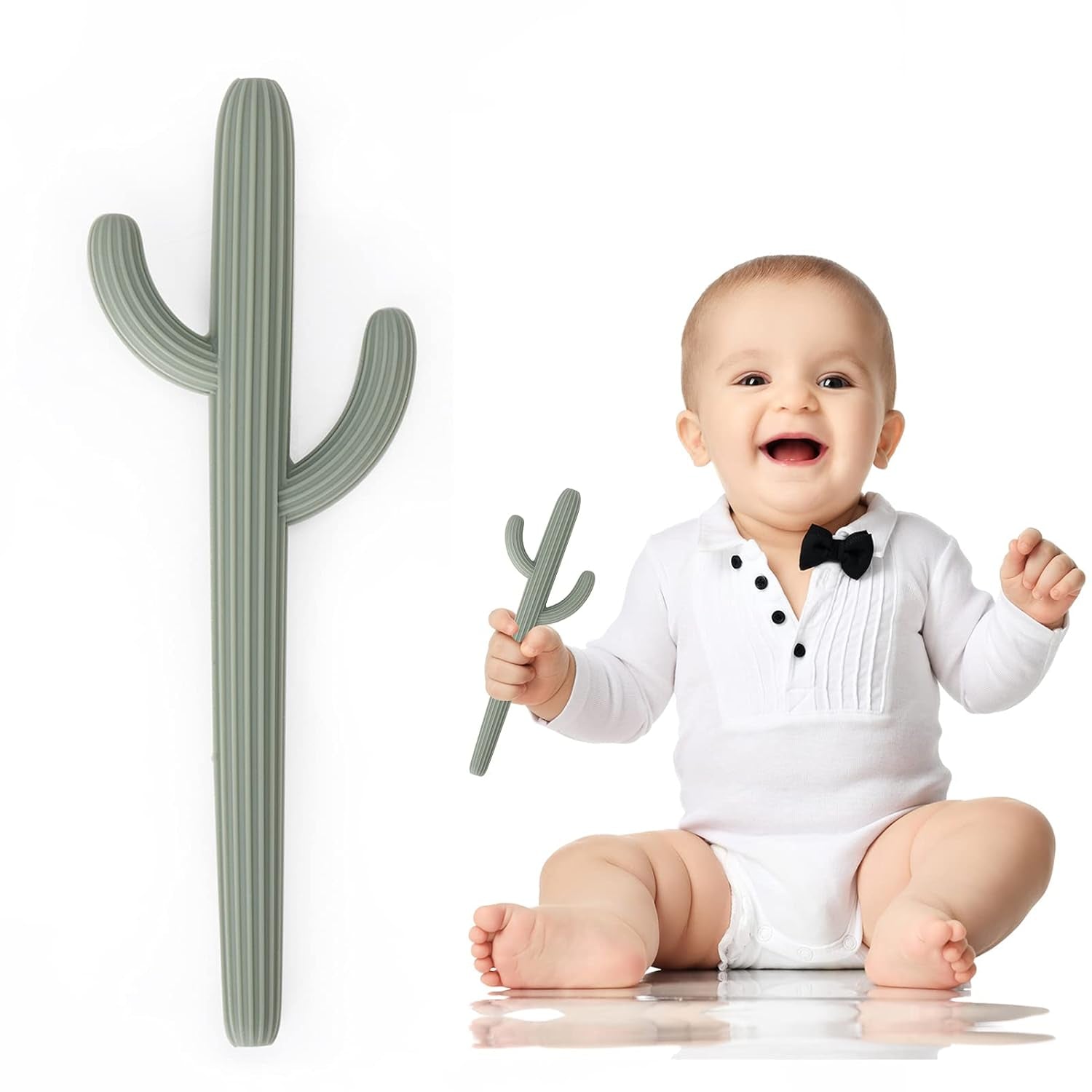 Baby Teething Toy,  Silicone Teethers for Babies and Infants, Baby Cactus Teether for Self-Soothing Pain Reliefe, Easy to Hold, BPA Free, 3+Months, Sage