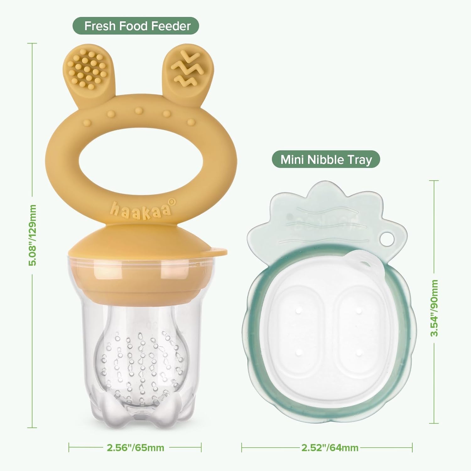 Baby Fruit Food Feeder & Mini Freezer Nibble Tray Combo, Breastmilk Popsicle Molds for Baby Cooling Relief, BPA Free Silicone Feeder for Safe Infant Self Feeding, 4 Month+ (Mustard)