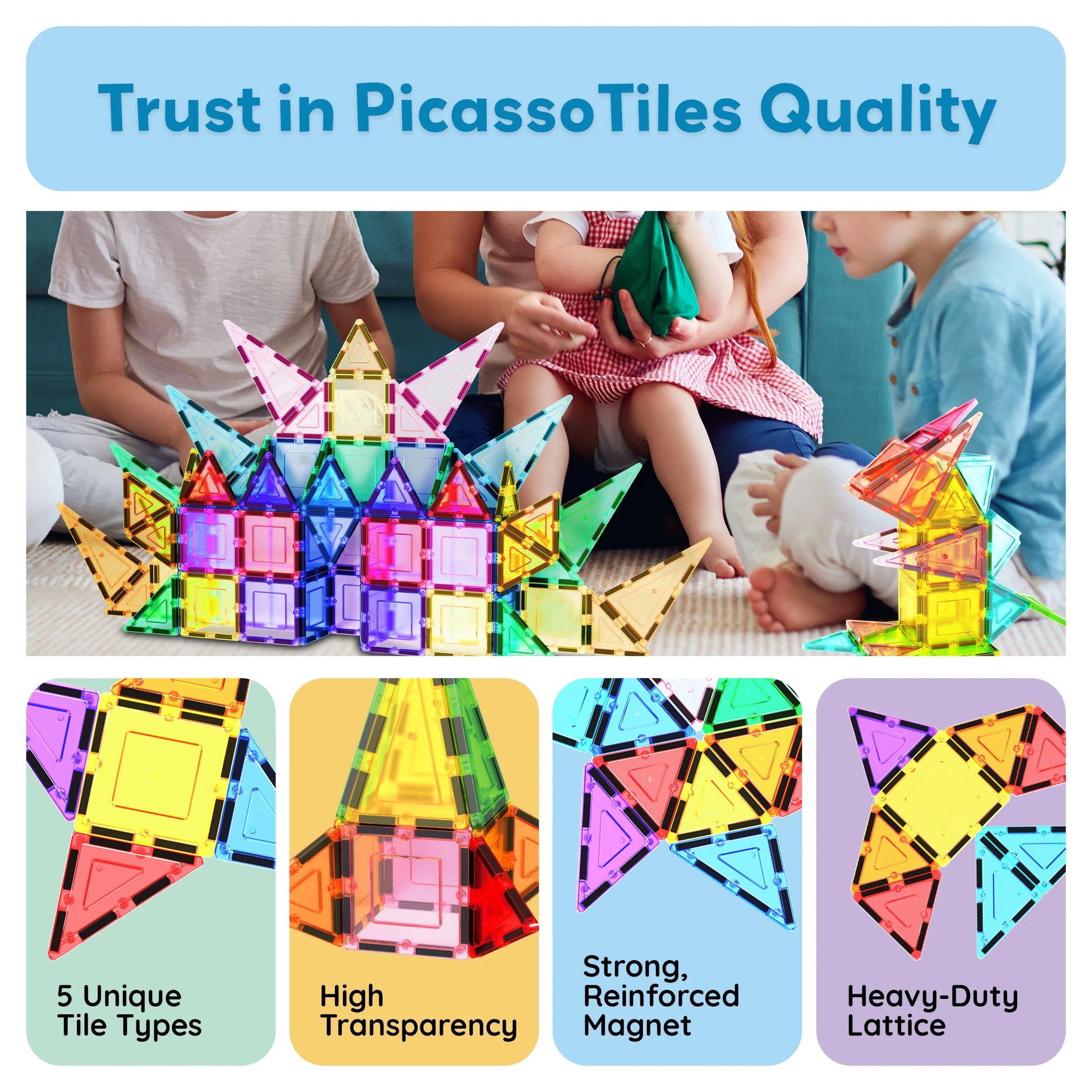PICASSO-TILES Magnetic Tiles for Kids 61PCS Construction STEM Building Blocks Educational Toy