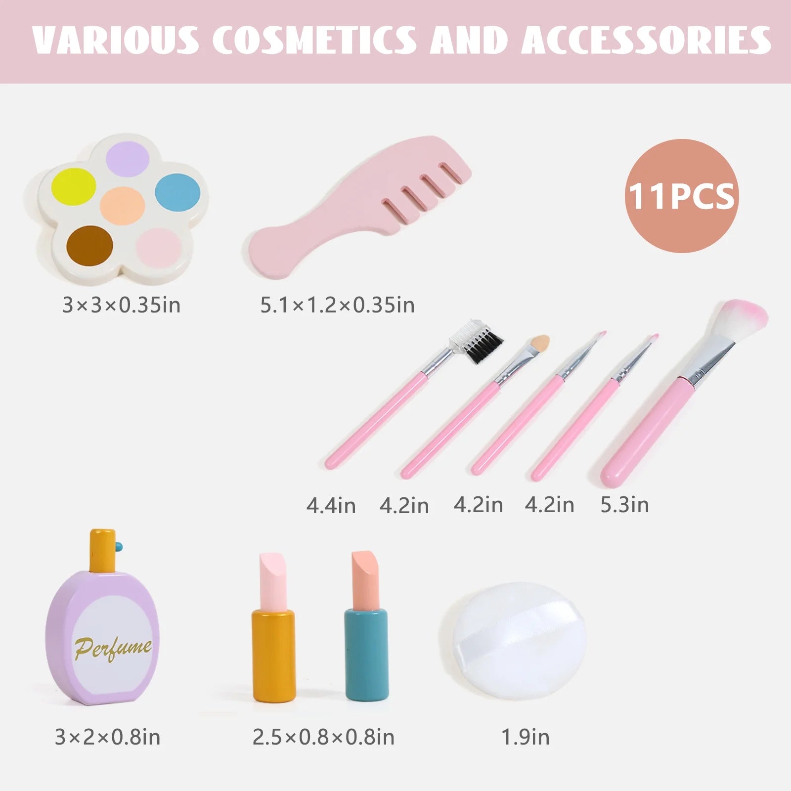 Wooden Vanity Set for Kids, Pretend Play Toddler Makeup Vanity Table Toys with 360° Rotatable Mirror, Beauty Salon Set Includes Makeup Accessories, Little Girls Gift Age 3+