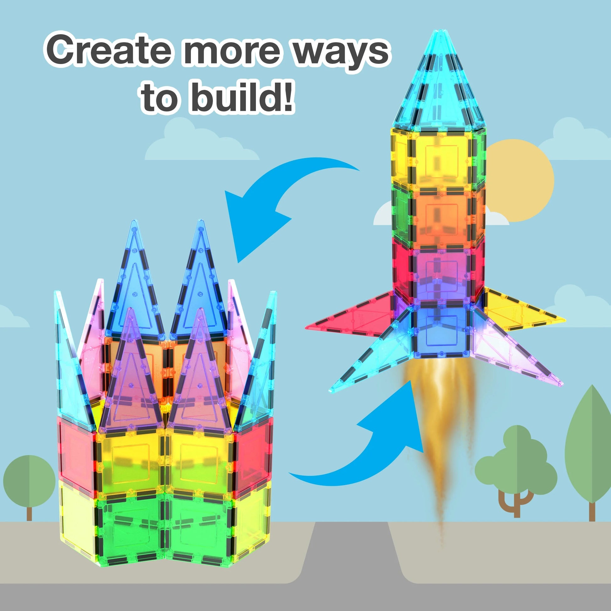 PICASSO-TILES Magnetic Tiles for Kids, 32PCS Rocket Theme Construction STEM Building Blocks Educational Toy