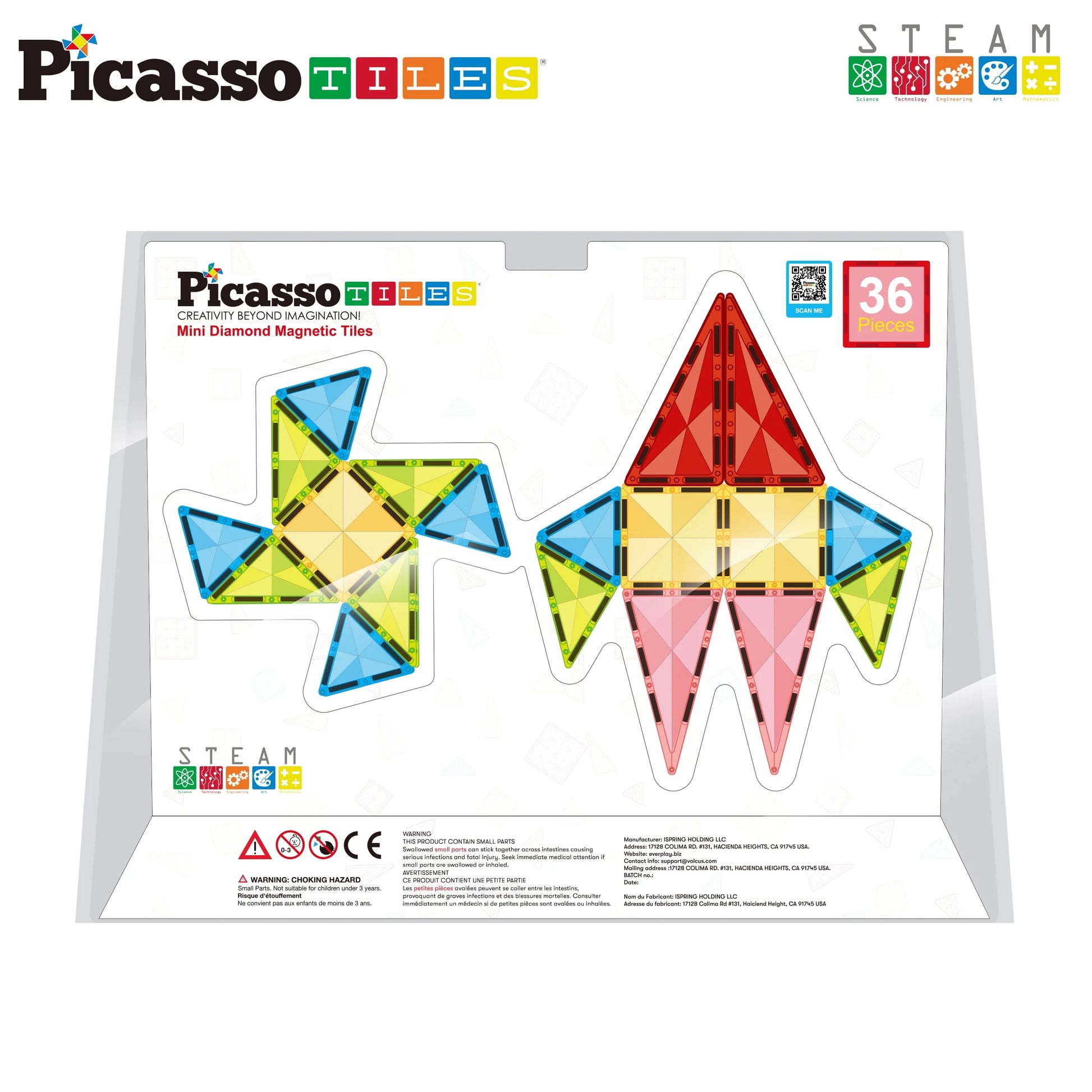 PICASSO-TILES Magnetic Tiles for Kids, Travel Size 36PCS Construction STEM Building Blocks Educational Toy