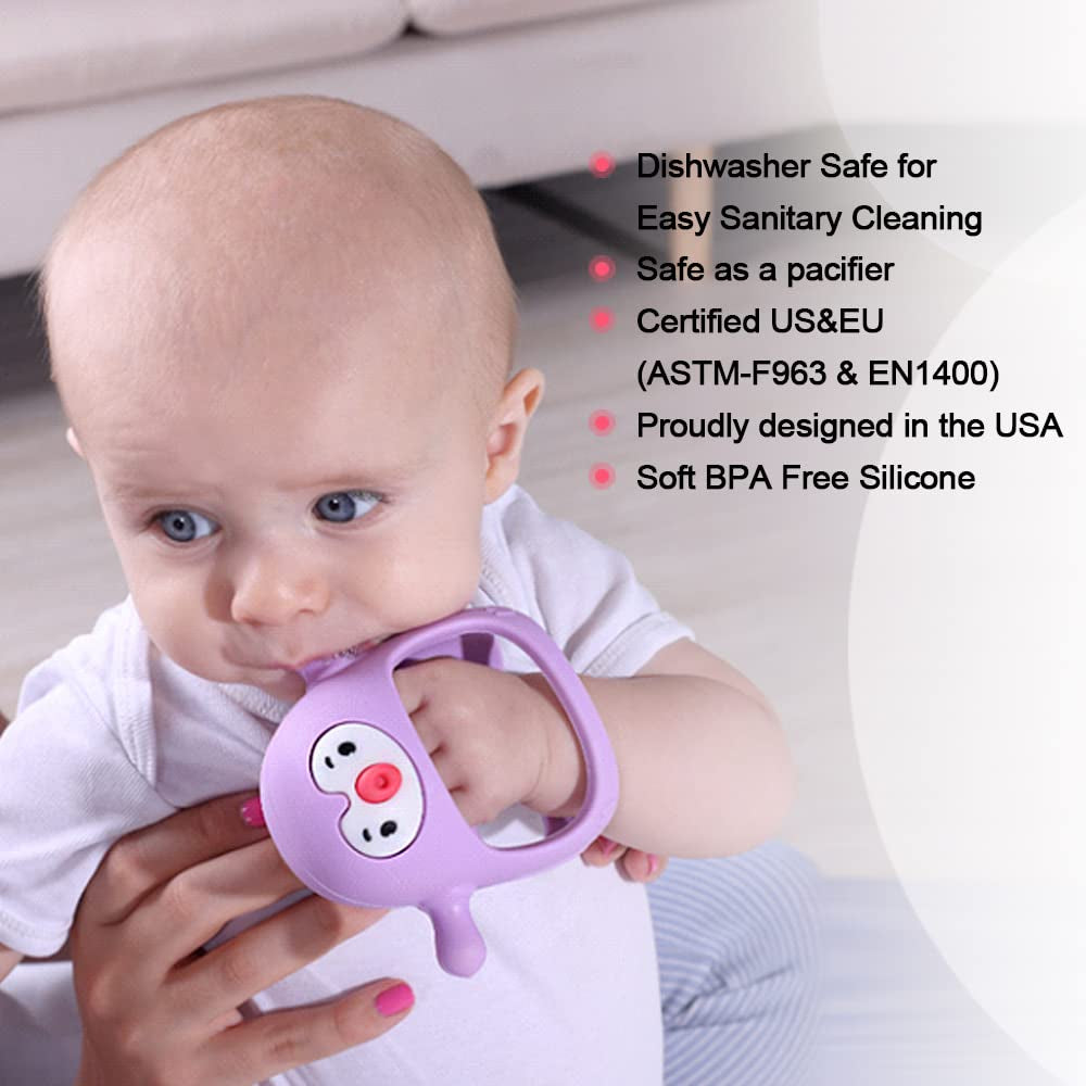 Baby Teething Toys for 0-6Months, Teethers for Babies 3-6Months | Penguin Teether | Hand Teether |Teething Mittens for Teething Relief, Baby Pacifier |New Born Essentials, Light Blue