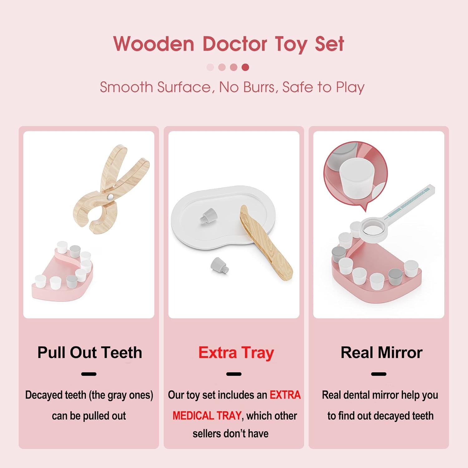 Liphontcta Looden Doctor Toy Playset,18-Pcs Dentist Toolbox Medical Kit Garden Sculpture Outdoor Decoration
