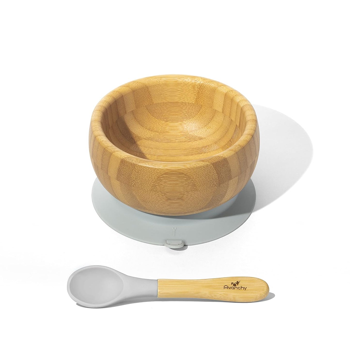 Bamboo Baby Bowl with Spoon and Removable Silicone Suction Base – Non-Toxic, Bpa-Free Feeding Bowl for Babies and Toddlers – Natural Bamboo Suction Bowl, Gray