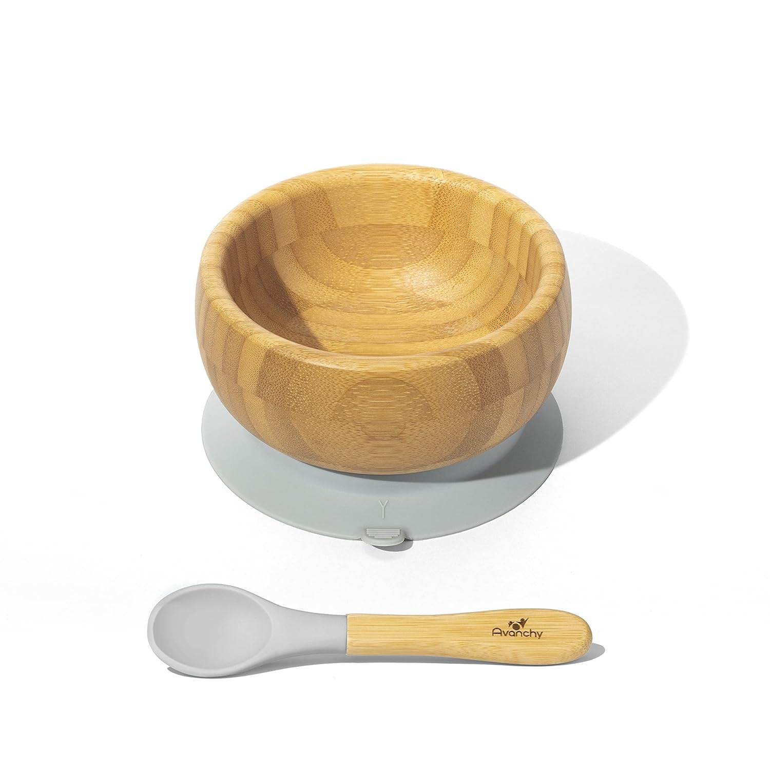 Bamboo Baby Bowl with Spoon and Removable Silicone Suction Base – Non-Toxic, Bpa-Free Feeding Bowl for Babies and Toddlers – Natural Bamboo Suction Bowl, Gray
