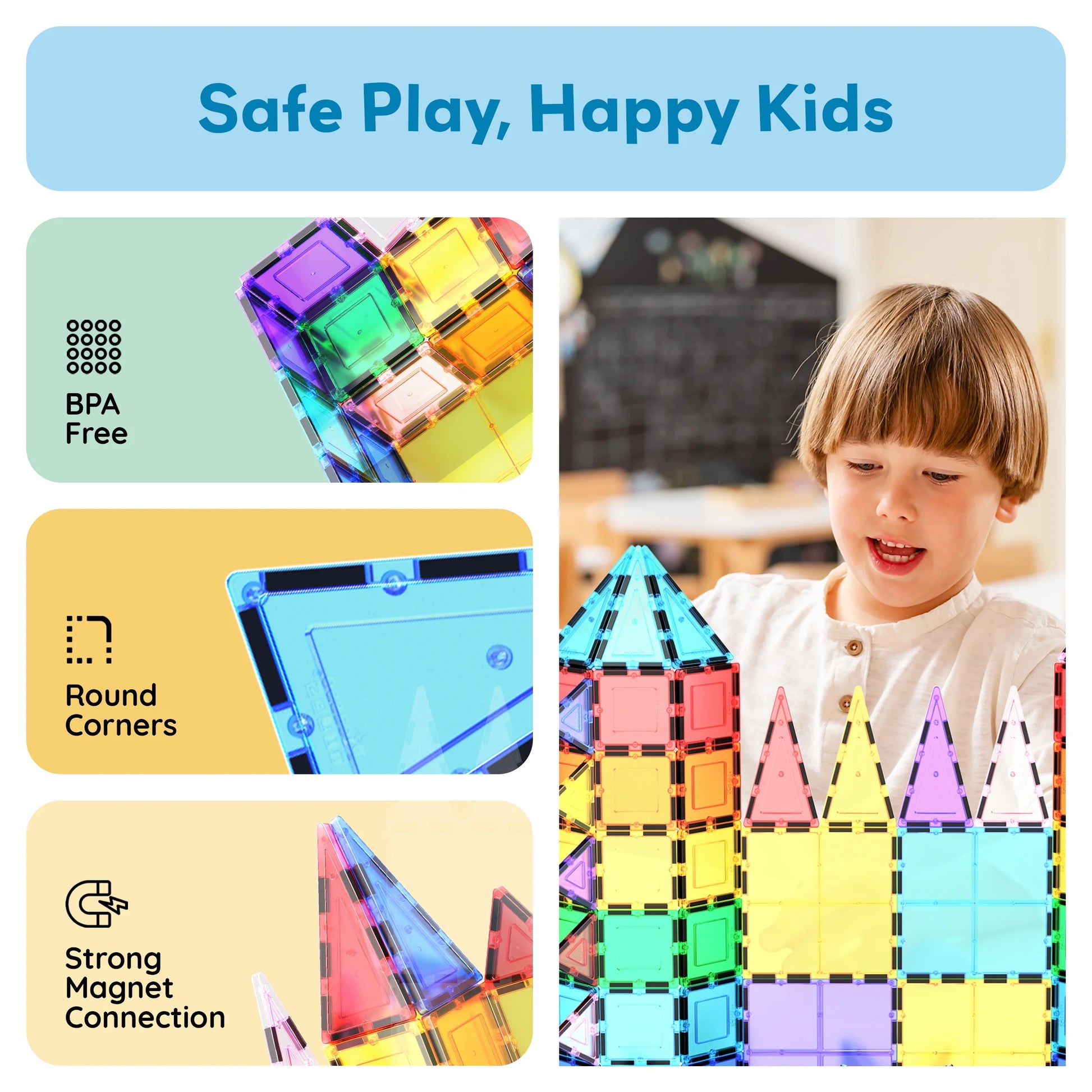 PICASSO-TILES Magnetic Tiles for Kids 61PCS Construction STEM Building Blocks Educational Toy