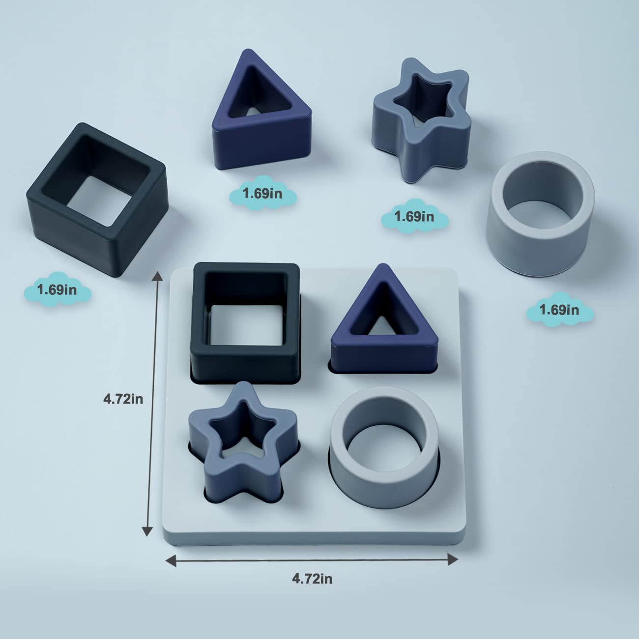 Baby Silicone Shape Puzzle & Teething Toys, Stacking Blocks Montessori Toys for 3M+ Babies, Bpa-Free. Starlight