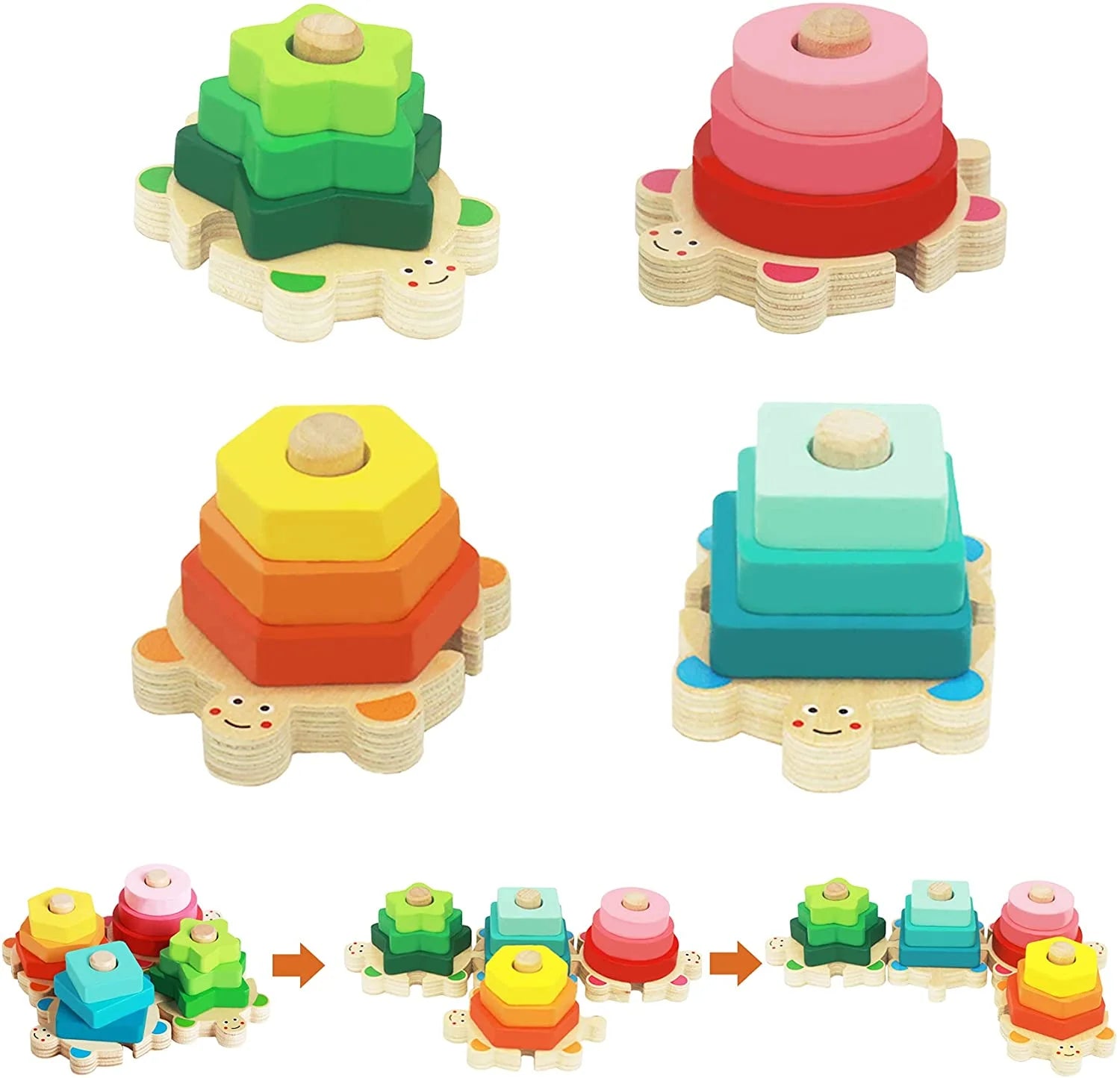 Stacking Toys for Toddlers 1-3 Montessori Shape Sorter Baby Toys 12-18 Months Wooden Block Educational Puzzle Toys for Kids Girls Boys 1 2 3 4 Year Old Preschool Learning Gifts