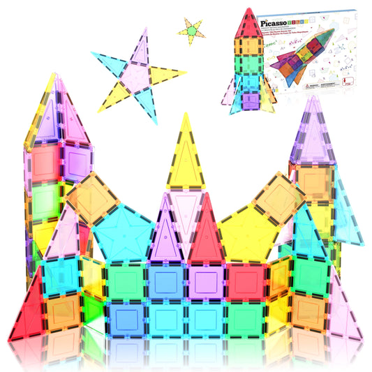 PICASSO-TILES Magnetic Tiles for Kids, 32PCS Rocket Theme Construction STEM Building Blocks Educational Toy