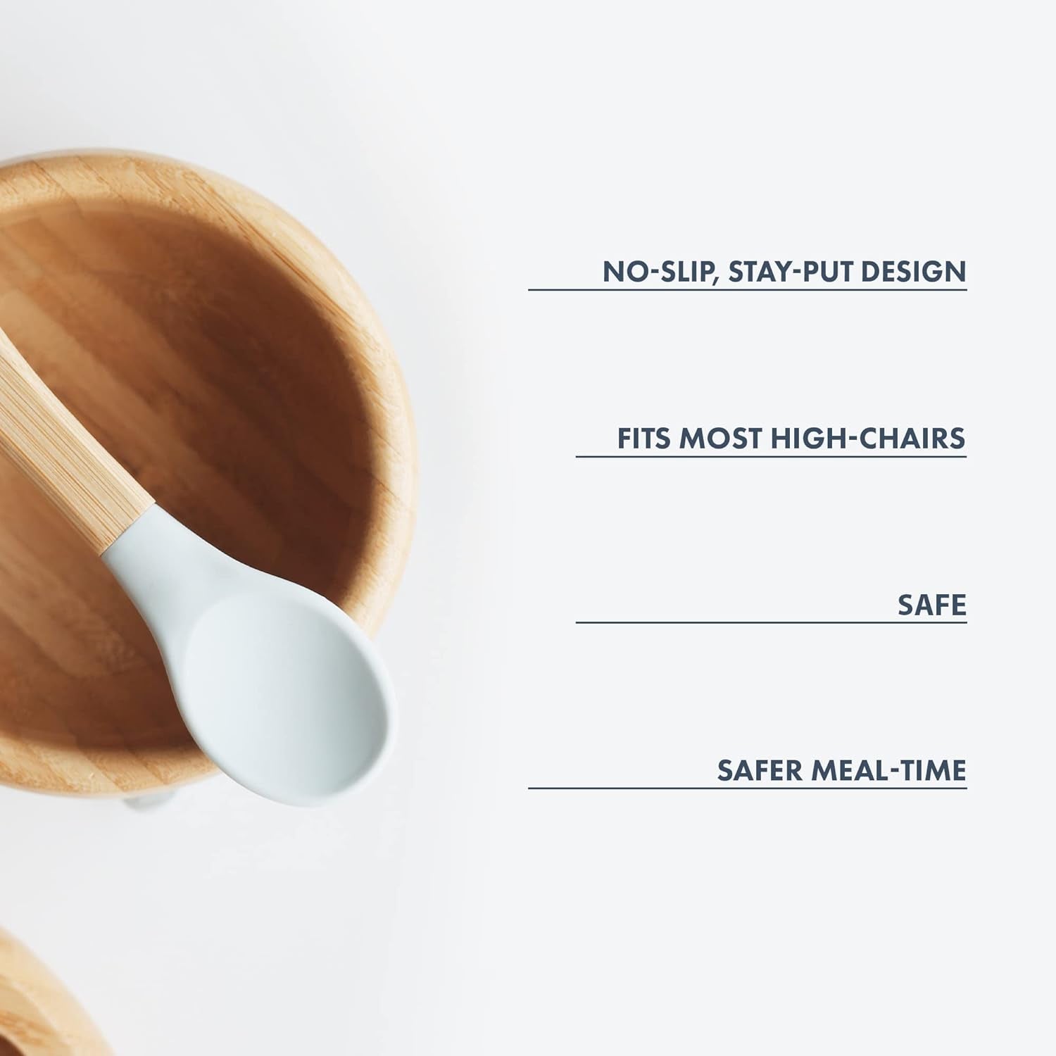 Bamboo Baby Bowl with Spoon and Removable Silicone Suction Base – Non-Toxic, Bpa-Free Feeding Bowl for Babies and Toddlers – Natural Bamboo Suction Bowl, Gray