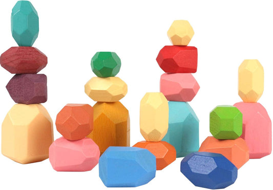 [Colourful/21Pcs] Wood Stone Stacking Blocks,Stacking Rocks, Colored Wooden Building Stacking Blocks Stones Balancing Game, Puzzle Stacking Toy Rock Blocks for Girls/Boys/Kids