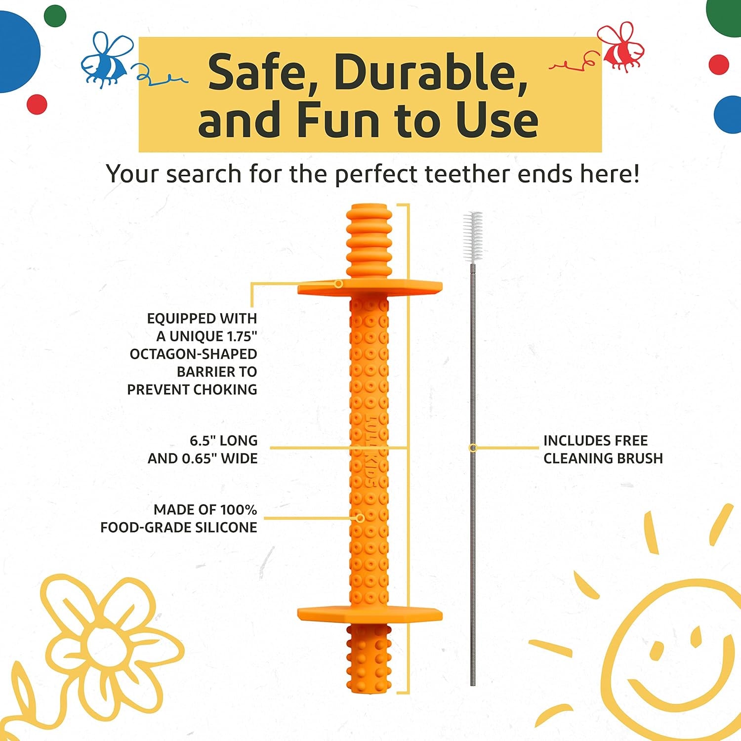 Hollow Teething Tubes - Baby Teething Toys for Babies 0-6 Months, Teething Toys for Babies 6-12 Months - Baby Teether, Teething Straws, Teething Sticks (Blue/Orange)