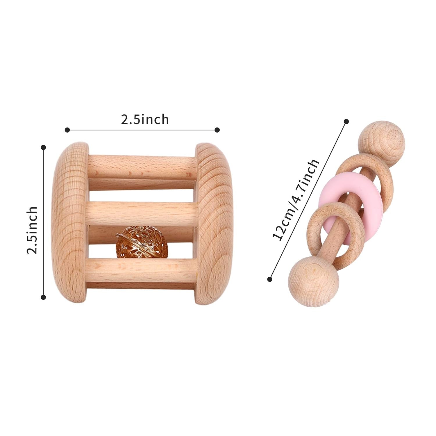 Wooden Baby Toys Wooden Rattle Toys, Baby Starter Toys Baby Grasping Bells Teething Toys, Baby Crawling Toys, Newborn Toys Gifts (Green)