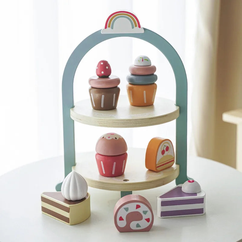 Royal Afternoon Tea Set Pretend Play Wooden Toys Kitchen Cake Role Play Parent-Child Learning Educational Toys for Children Gift