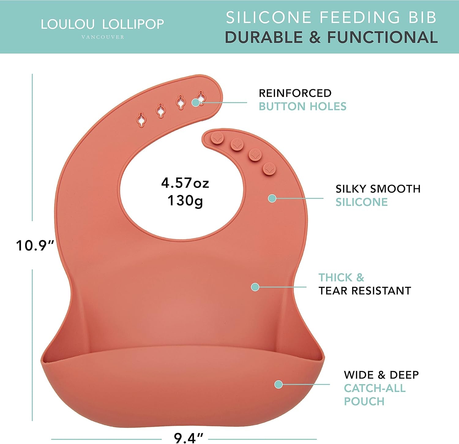 Waterproof Silicone Baby Bib, Adjustable Fit -Terra Cotta
