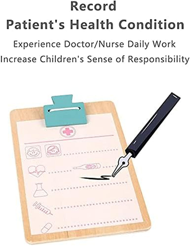 Wooden Doctor Kit for Kids, Doctor Nurse Playset Toy Medical Kits, Educational Pretend Play Toys with Doctor Nurse Apron Costume and Cap for Kids Boys Girls