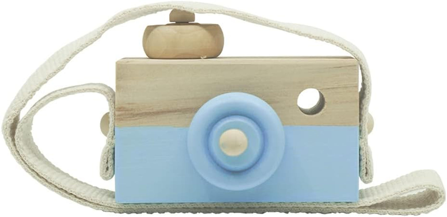 Baby Toy Wooden Mini Camera Toy, Baby Kids Cute Mini Sharpe Toy, Neck Hanging Photographed Props for Baby Toddlers Children Kids' Room Hanging Decor Gift (Blue)
