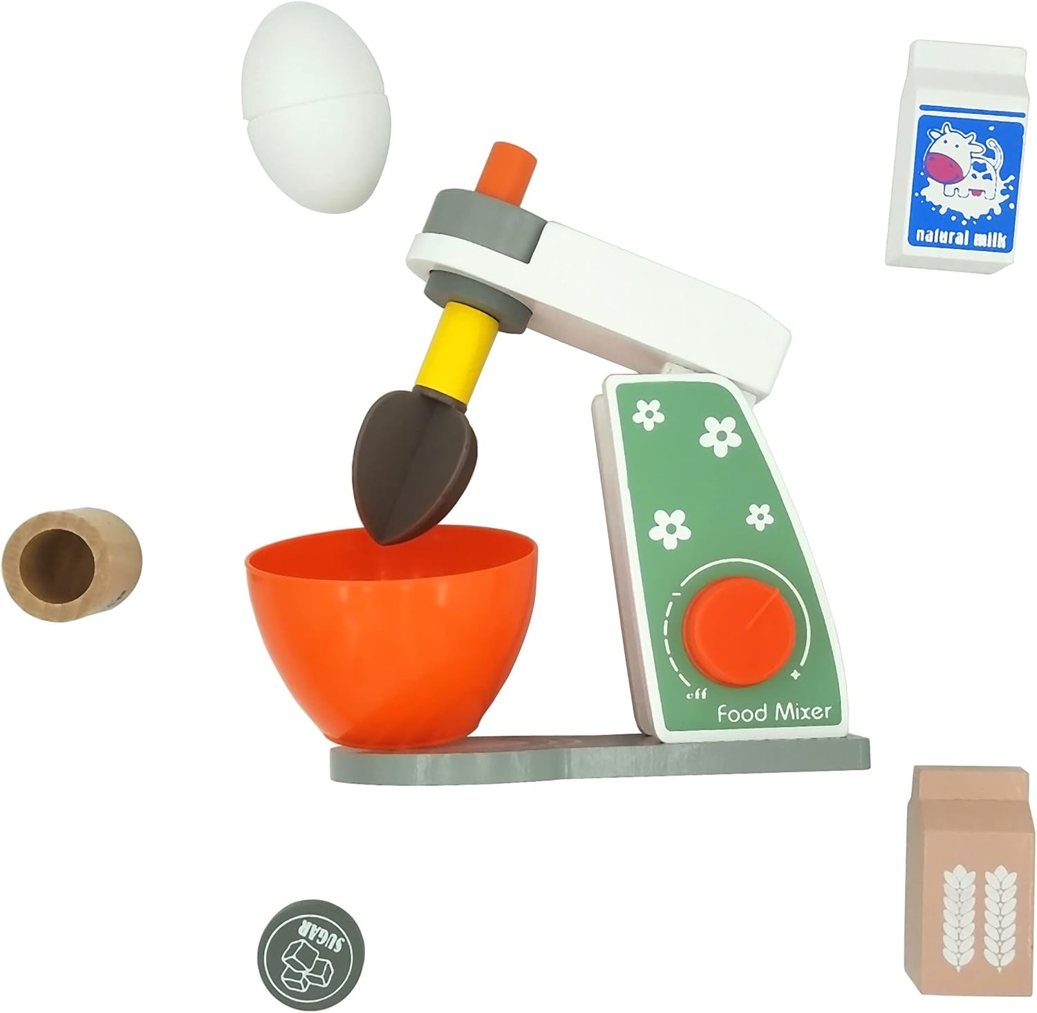 Play Kitchen Accessories Wooden Pastry Mixer, Pretend Play Food Kitchen Set Blender 8 Pieces, Wood Kitchen Playset Accessories Encourage Imaginative Play for Kids, Toddler Toy for Boys and Girls 3+