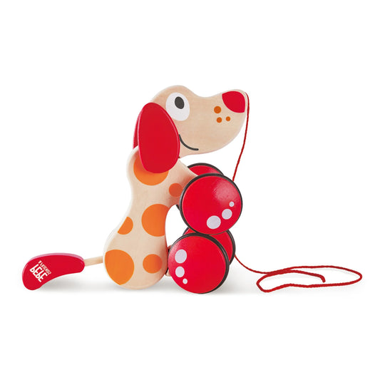 Walk-A-Long Pepe Puppy, Red & Orange Wooden Pull Toy