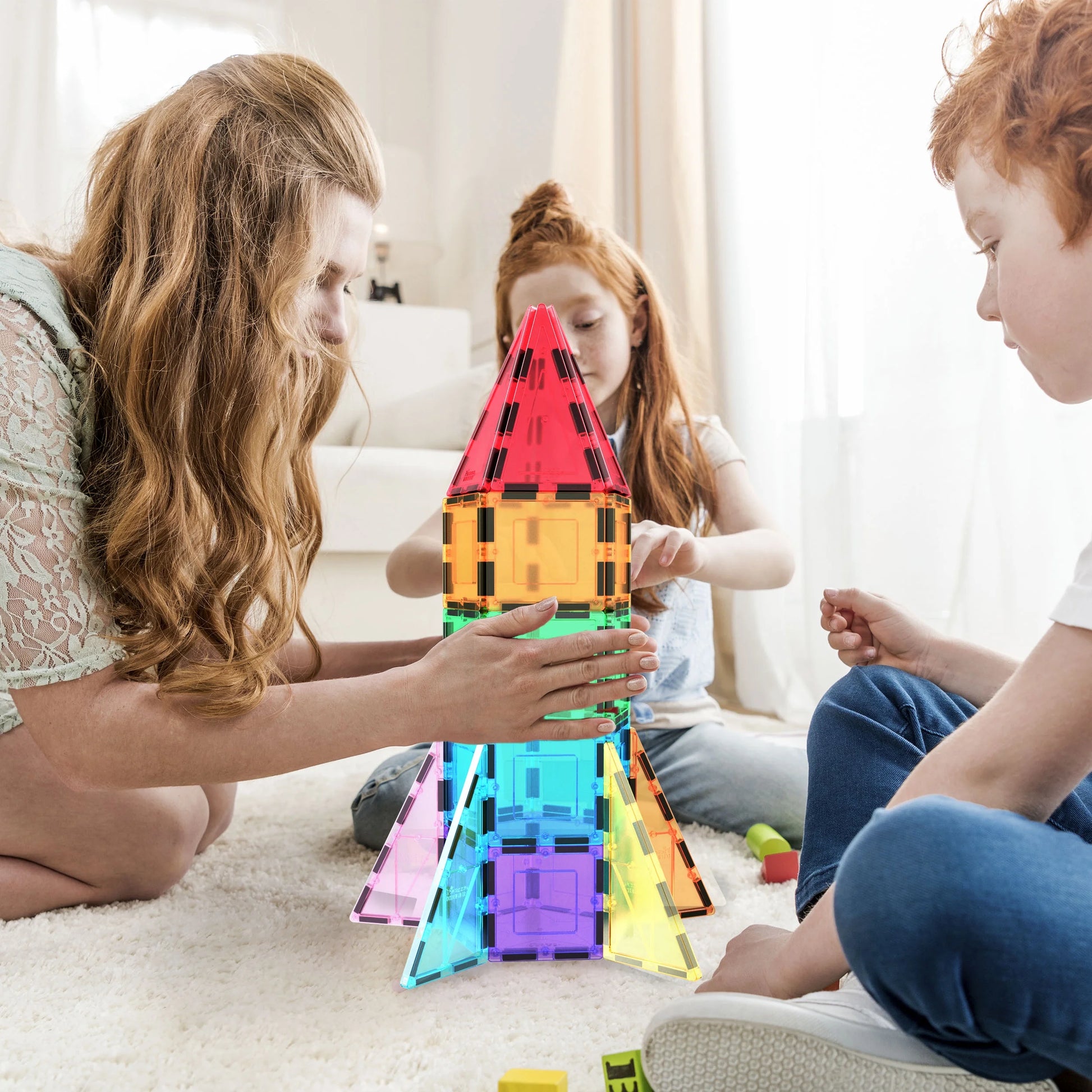 PICASSO-TILES Magnetic Tiles for Kids, 32PCS Rocket Theme Construction STEM Building Blocks Educational Toy