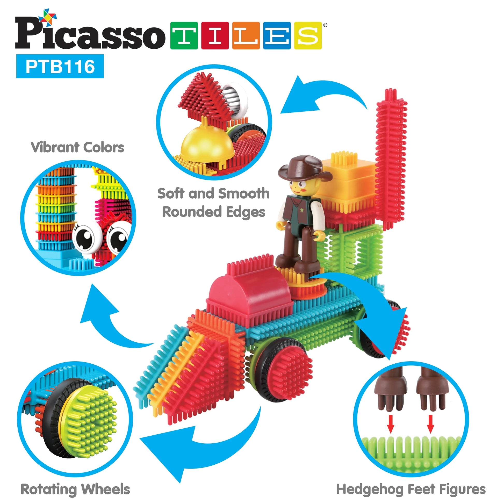 PICASSO-TILES Magnetic Tiles for Kids, 116PCS Hedgehog Playset, Construction STEM Building Blocks Educational Toy