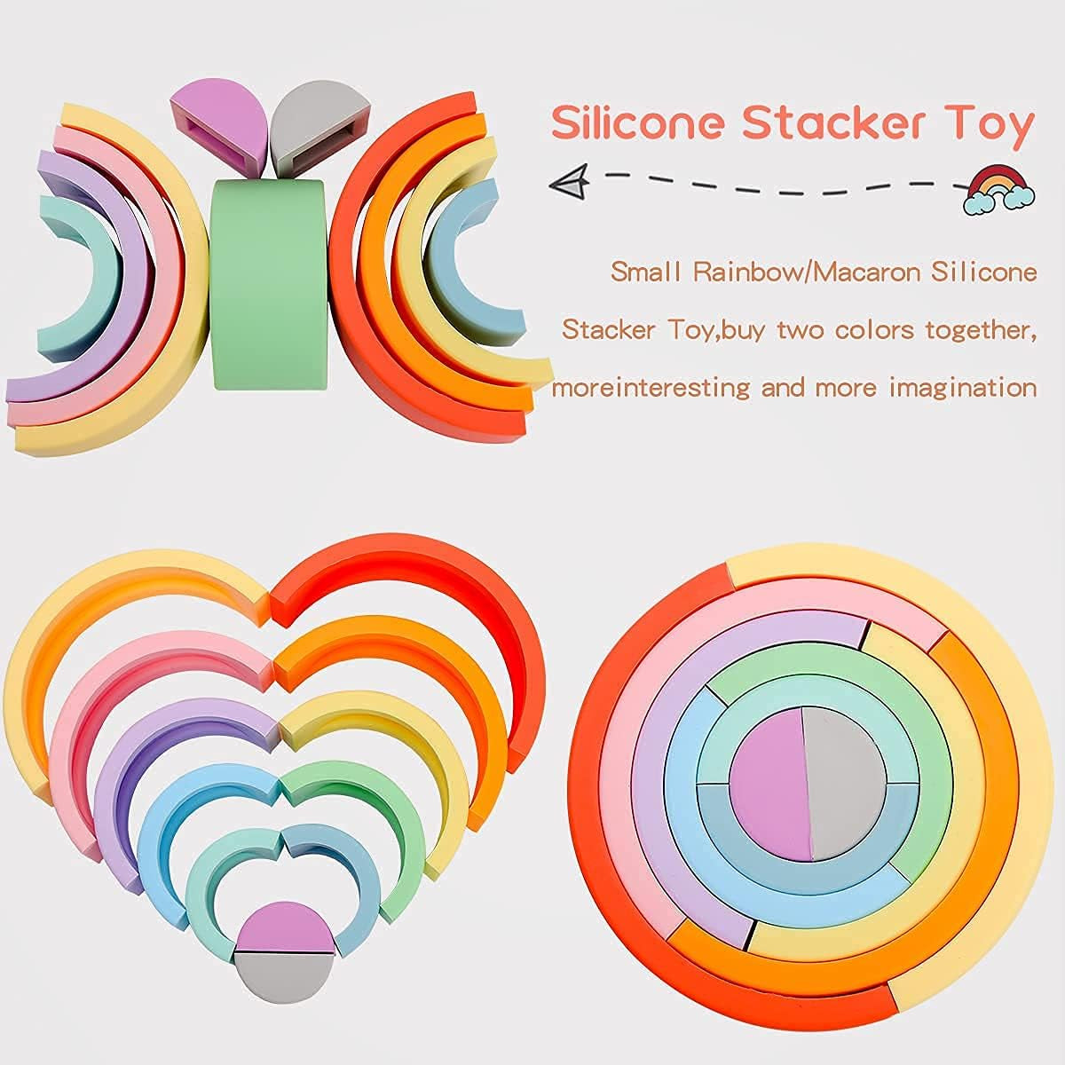 Rainbow Stacker Toys 6Pcs Building Blocks Set Silicone Stacking Toy Early Matching Educational Montessori Toys , Orange Series