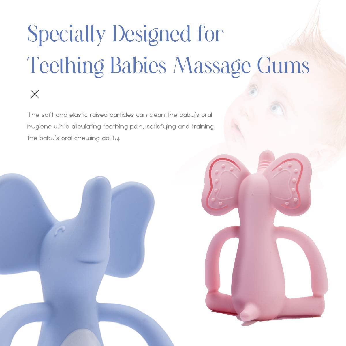 Baby Teether Elephant Silicone Teething Toys for Training Chew Gum Anti-Eating Finger Baby Molar Stick
