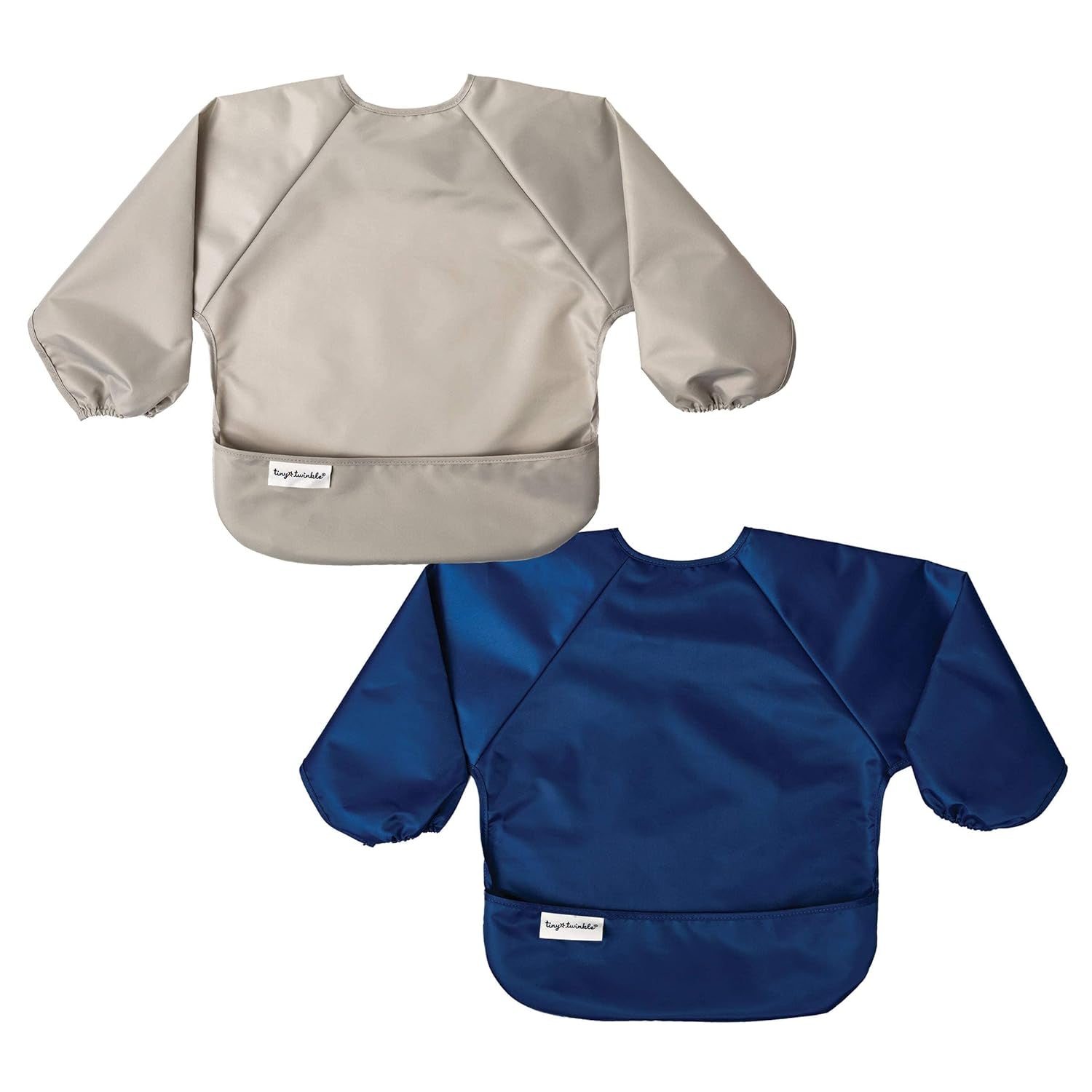 Mess Proof Baby Bibs, 2Pk Waterproof Smock Baby Bibs for Eating, Machine Washable Long Sleeve Bibs, Baby Led Weaning, Toddler Bibs, BLW Supplies (Grey Indigo, Large 2-4 Years)