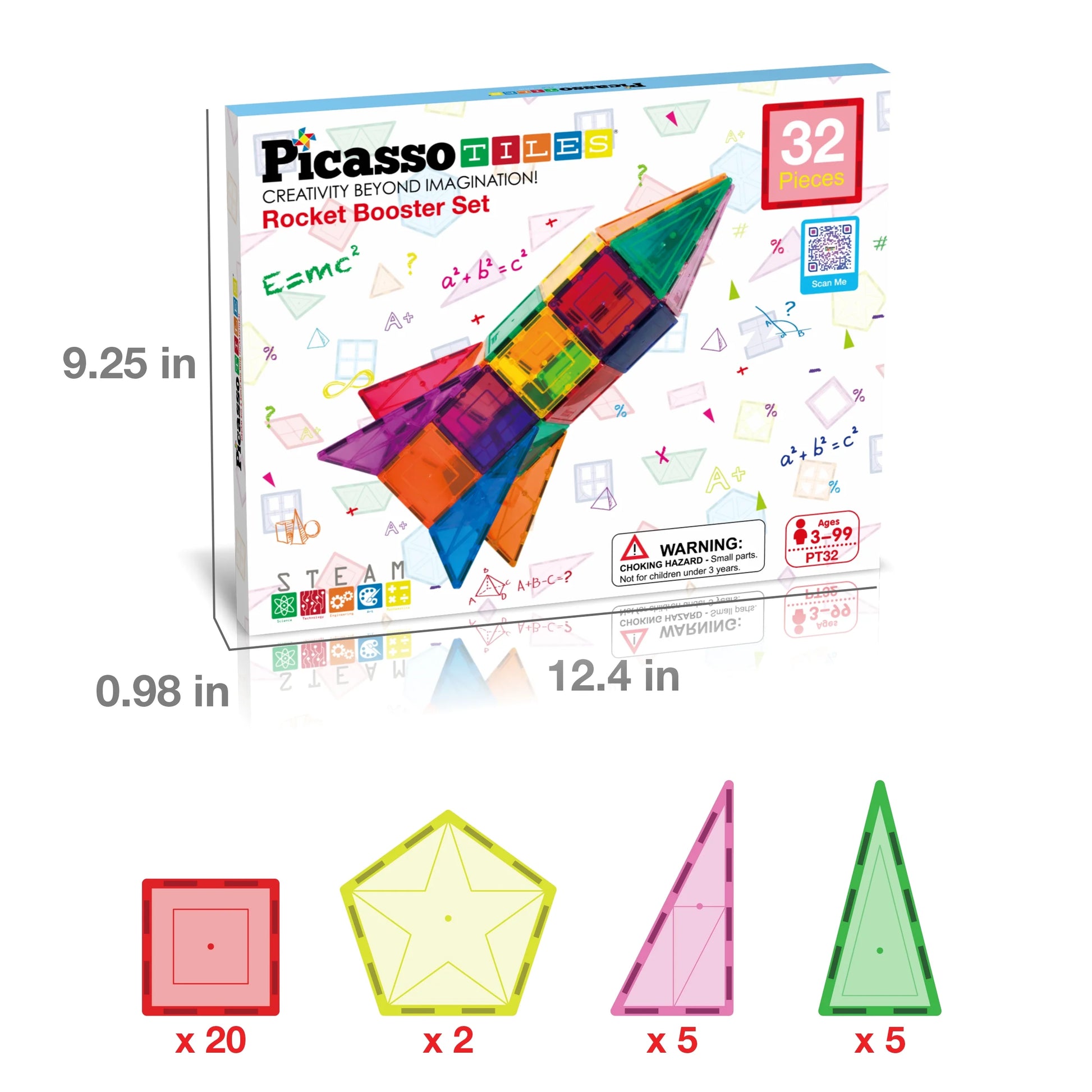 PICASSO-TILES Magnetic Tiles for Kids, 32PCS Rocket Theme Construction STEM Building Blocks Educational Toy