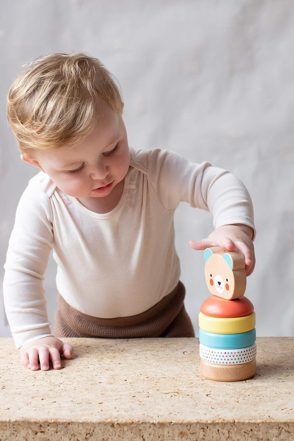 Happy Bear Wooden Stacking Toy – Solid Wooden Stacking Rings for Kids, Activity Toys Designed with Safe Materials – Active Toy for Babies and Toddlers 12 Months and Older