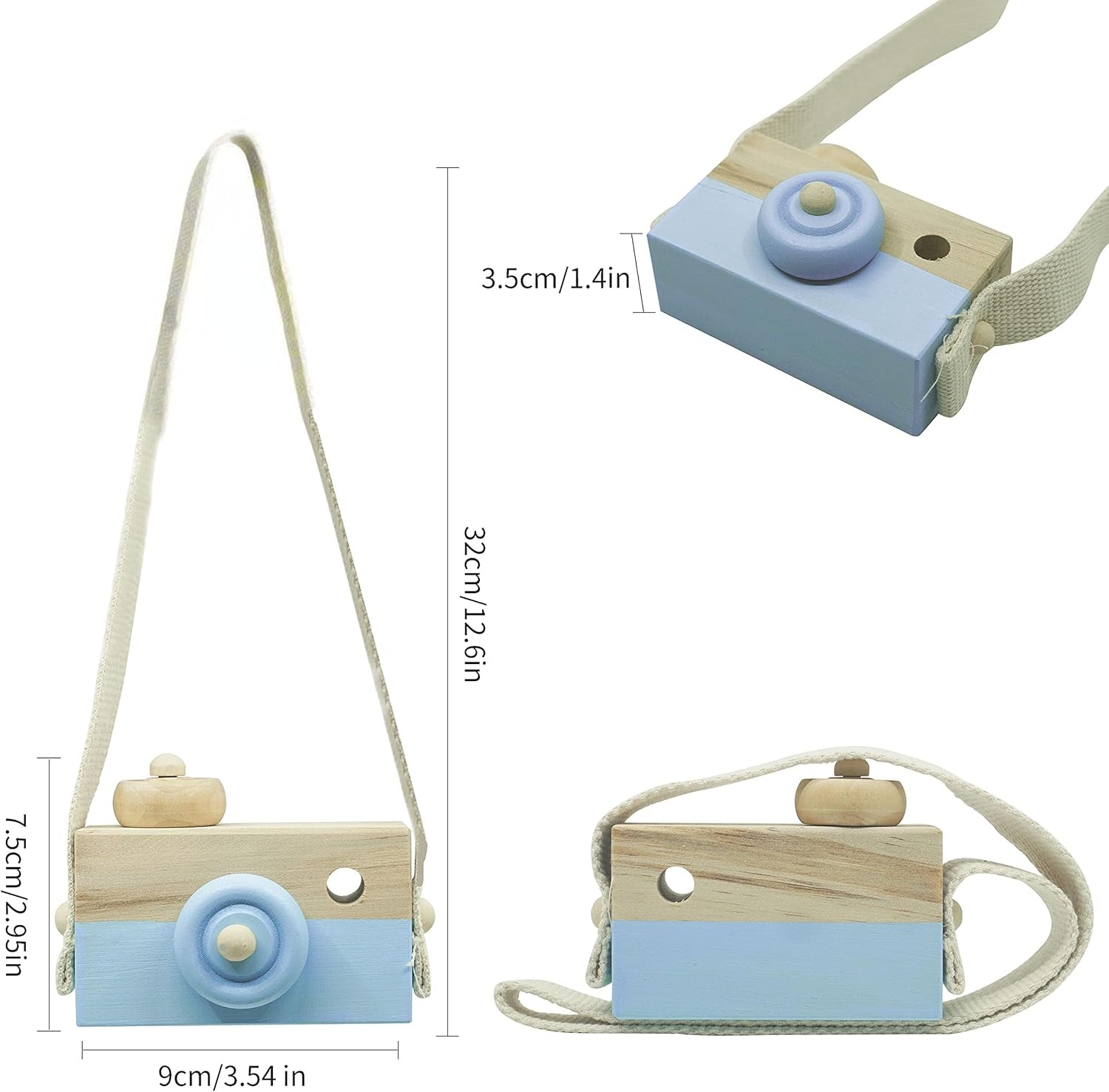 Baby Toy Wooden Mini Camera Toy, Baby Kids Cute Mini Sharpe Toy, Neck Hanging Photographed Props for Baby Toddlers Children Kids' Room Hanging Decor Gift (Blue)