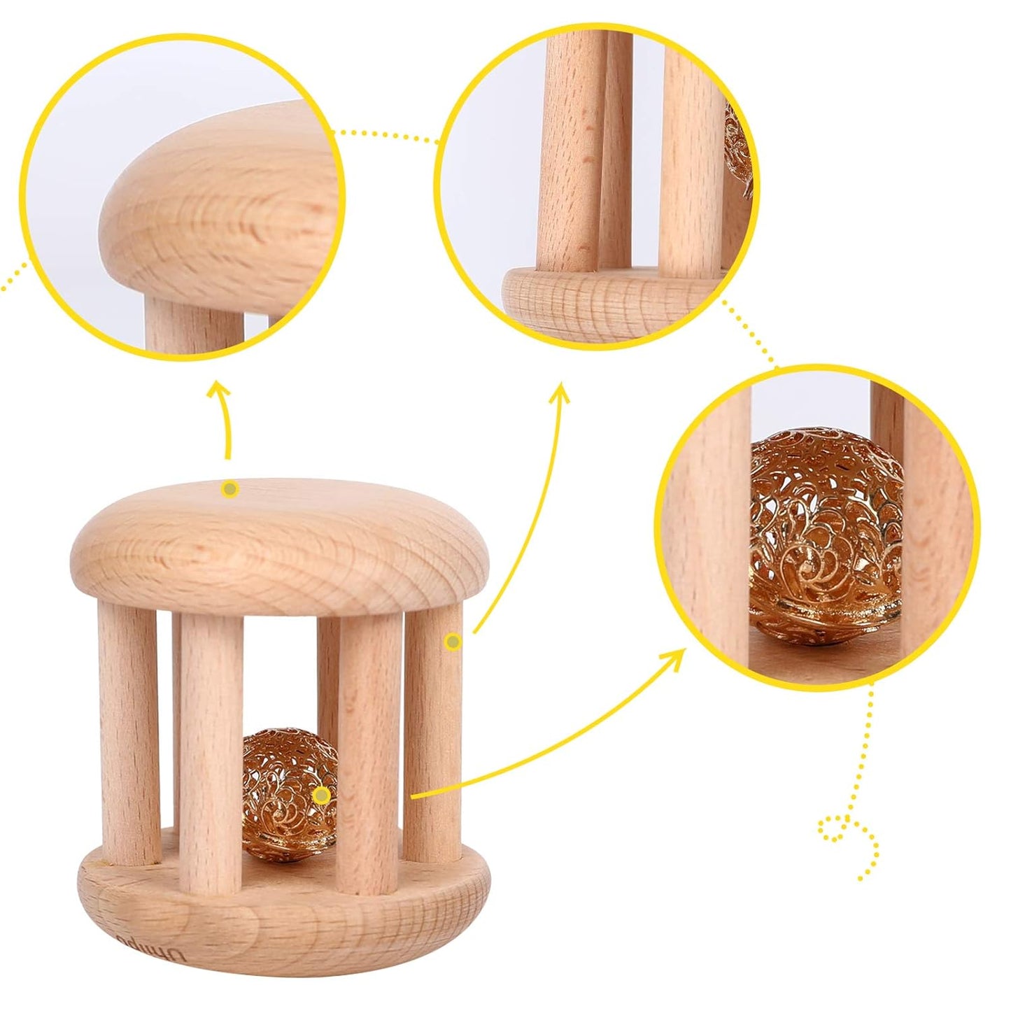 Wooden Baby Toys Wooden Rattle Toys, Baby Starter Toys Baby Grasping Bells Teething Toys, Baby Crawling Toys, Newborn Toys Gifts (Green)
