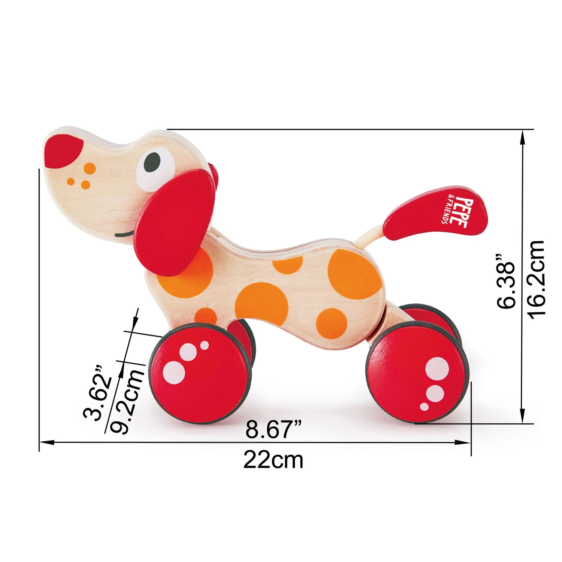 Walk-A-Long Pepe Puppy, Red & Orange Wooden Pull Toy