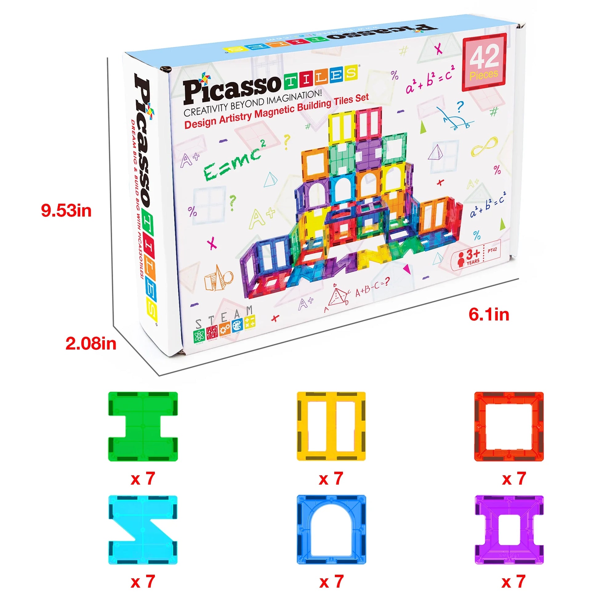 PICASSO-TILES 42 PC Magnetic Building Blocks for Kids, Multicolor