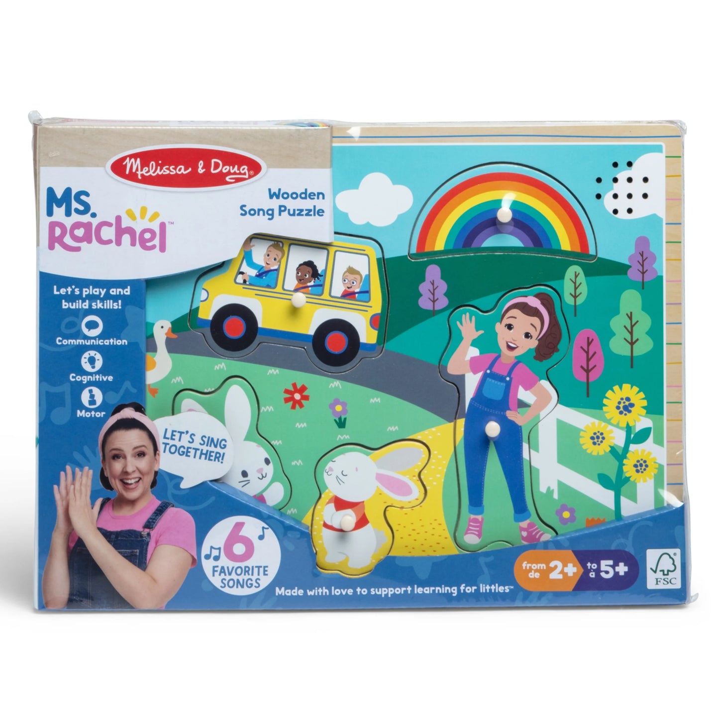 ™ ® Wooden Song Peg Puzzle, 6-Piece with Full Songs, Toddler Toys for Boys and Girls Ages 2-5+ Years - FSC Certified