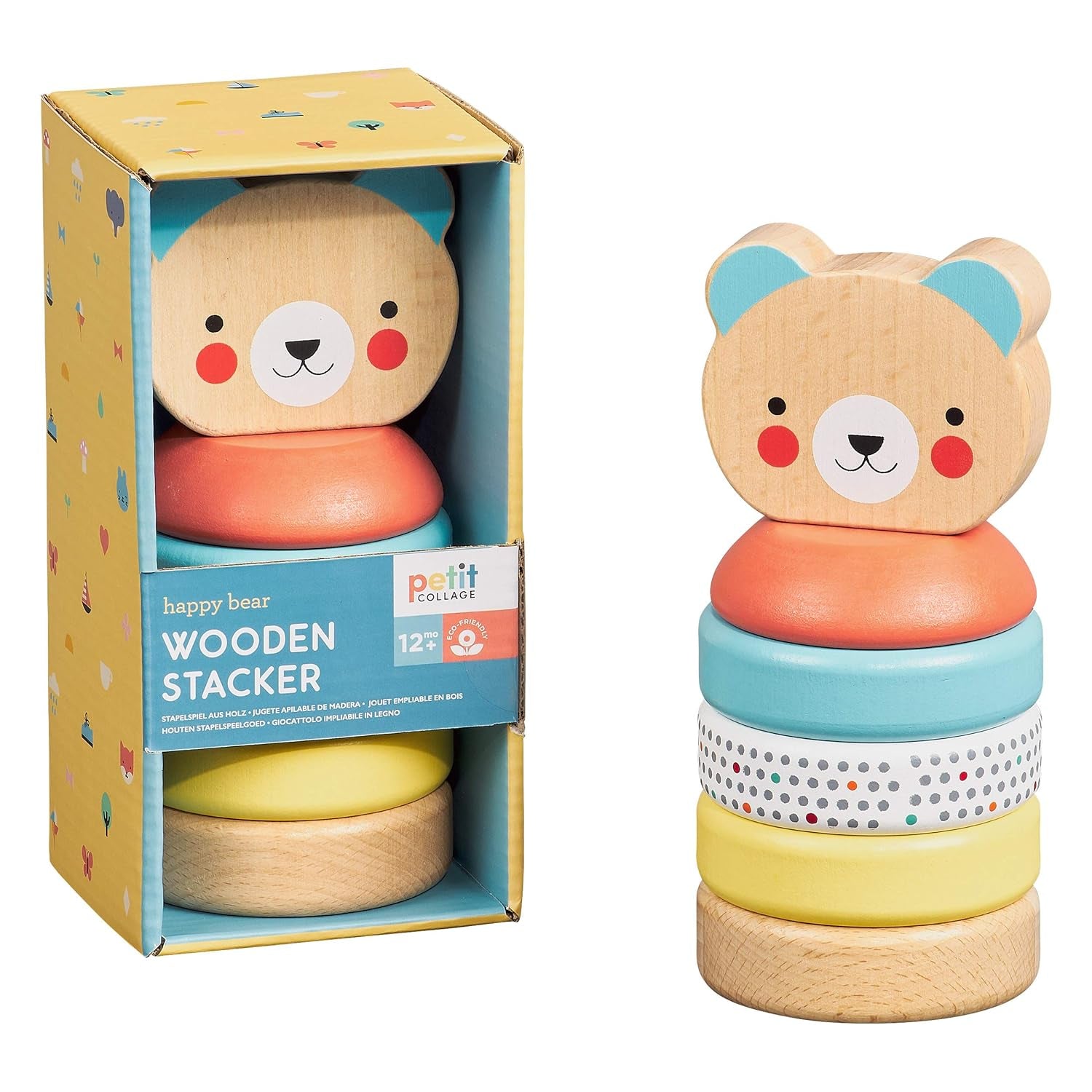 Happy Bear Wooden Stacking Toy – Solid Wooden Stacking Rings for Kids, Activity Toys Designed with Safe Materials – Active Toy for Babies and Toddlers 12 Months and Older