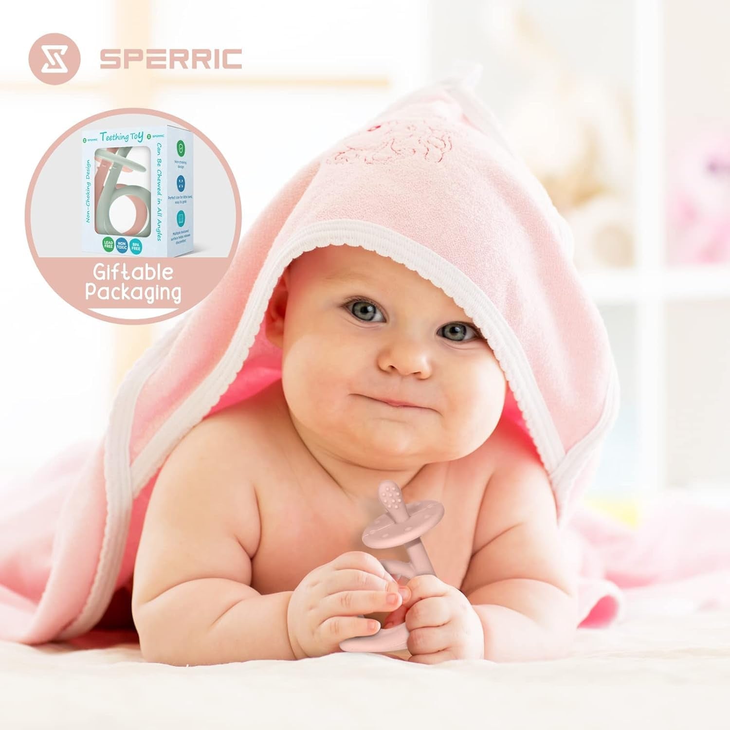 Baby Teething Toys, Silicone Baby Teether Chew Toys Freezer Safe BPA Free, Soothe Babies Gums - Rose Quartz/Lite Green