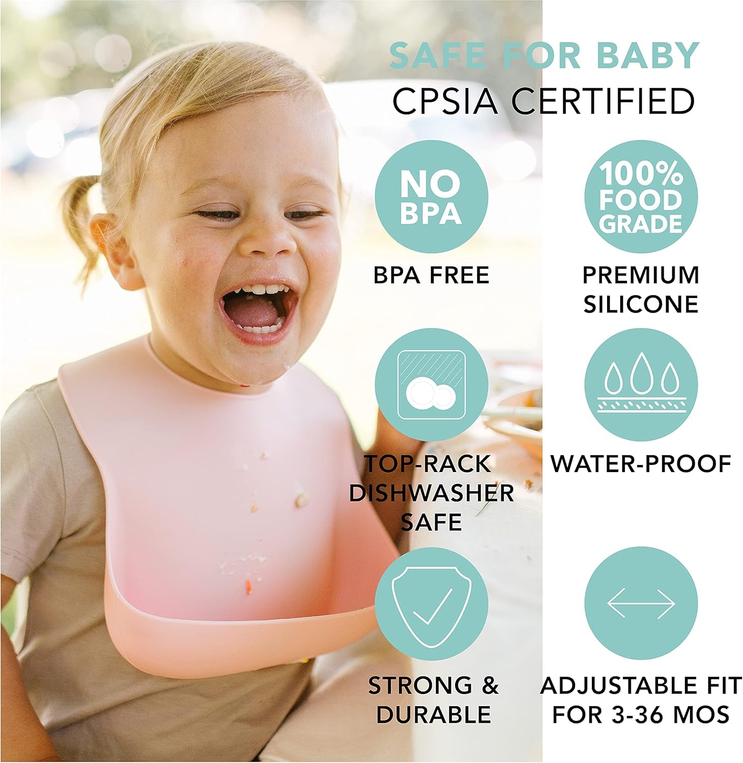 Waterproof Silicone Baby Bib, Adjustable Fit -Terra Cotta