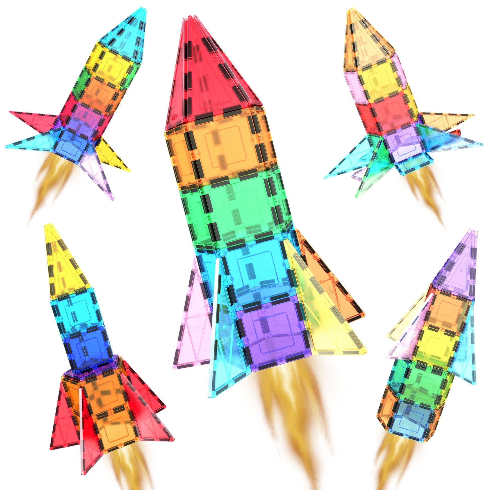 PICASSO-TILES Magnetic Tiles for Kids, 32PCS Rocket Theme Construction STEM Building Blocks Educational Toy