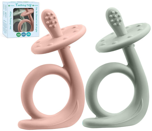 Baby Teething Toys, Silicone Baby Teether Chew Toys Freezer Safe BPA Free, Soothe Babies Gums - Rose Quartz/Lite Green