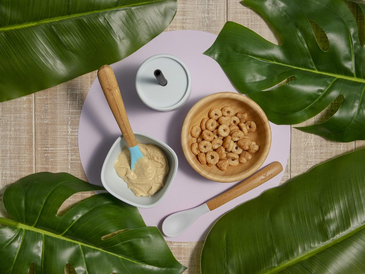 Bamboo La Petite Family Collections Gift Set Black - Includes Mini Bamboo Bowl, Silicone Bowl, Silicone Cup, and Bamboo Baby and Infant Spoons - Baby Dishes Set - Baby Shower Gifts