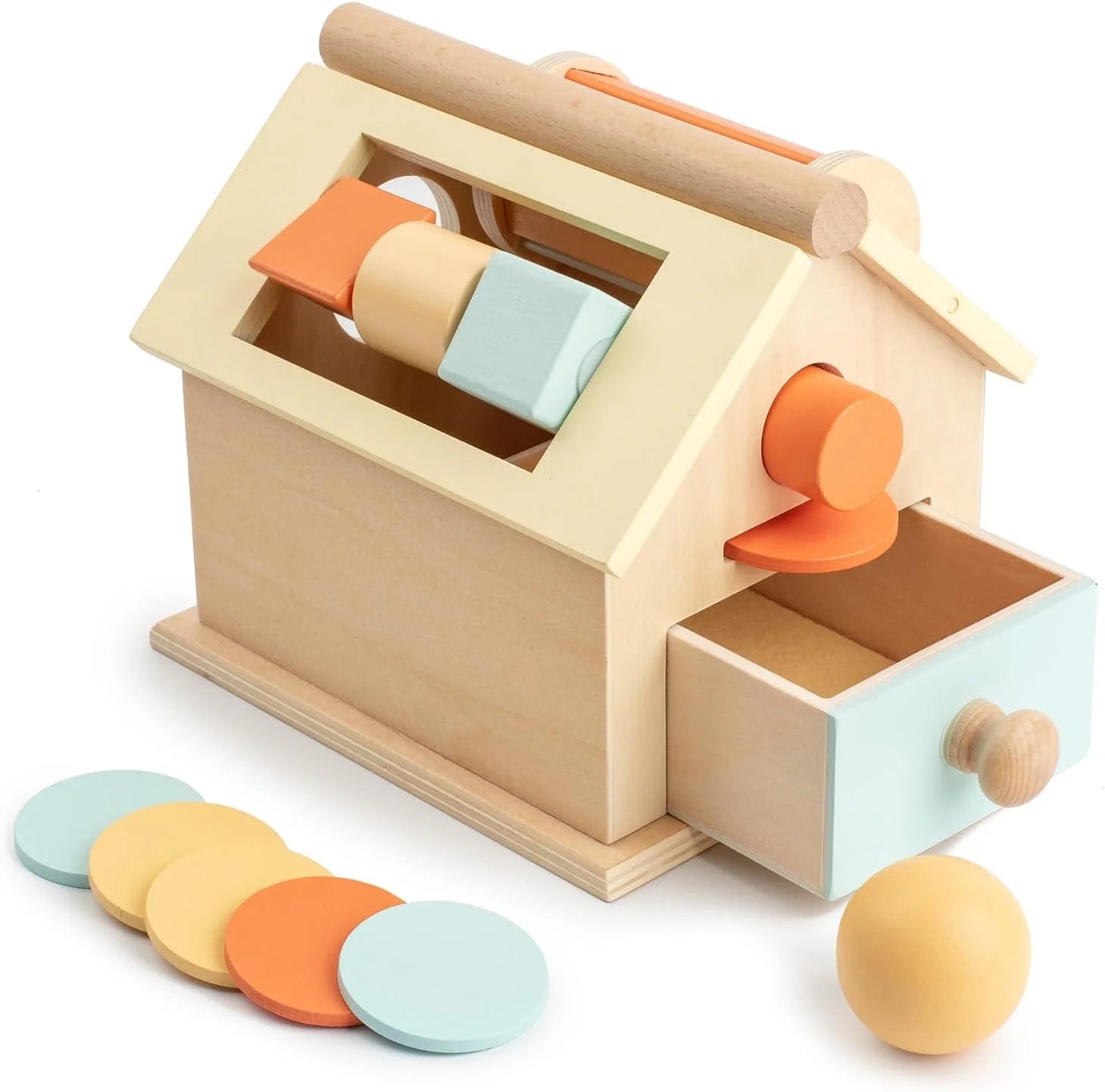 Wooden Toys Montessori Shape Learning & Education Toys Coin & Ball Drop Box Infant 6-12 Months