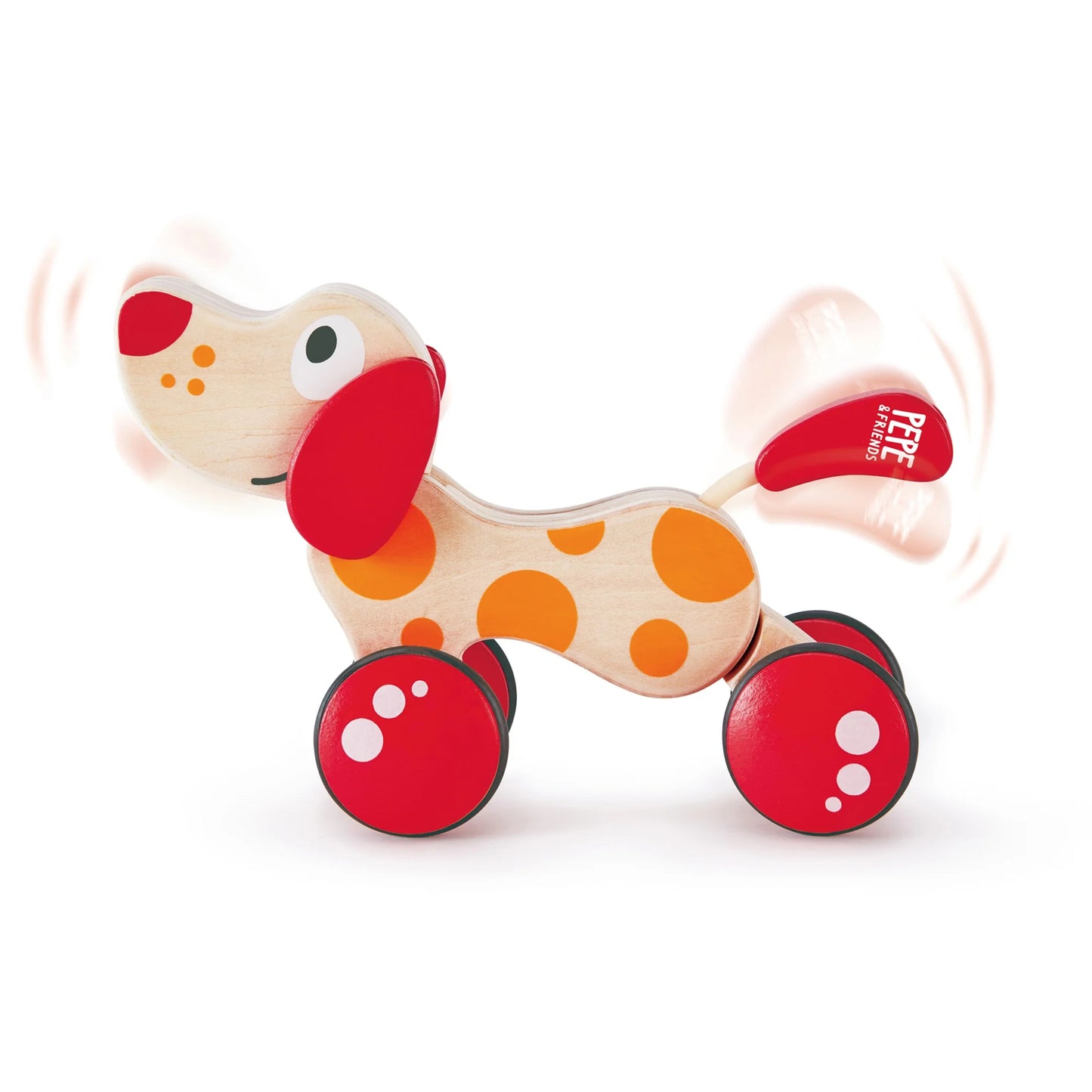 Walk-A-Long Pepe Puppy, Red & Orange Wooden Pull Toy