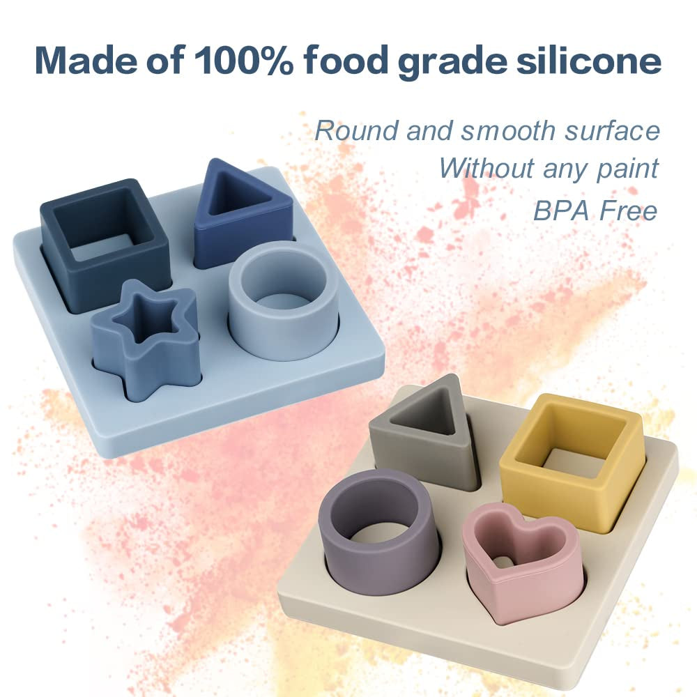 Baby Silicone Shape Puzzle & Teething Toys, Stacking Blocks Montessori Toys for 3M+ Babies, Bpa-Free. Starlight